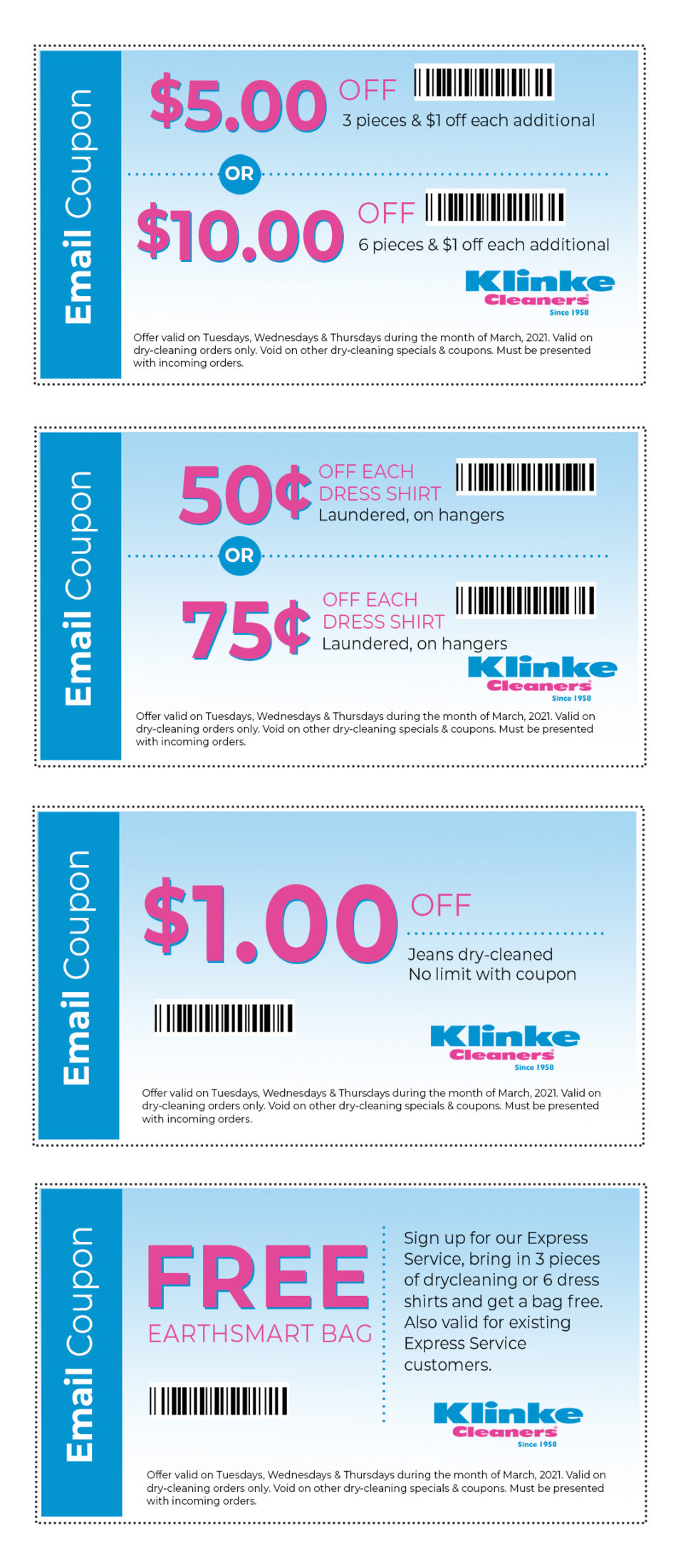 coupons test Klinke Cleaners