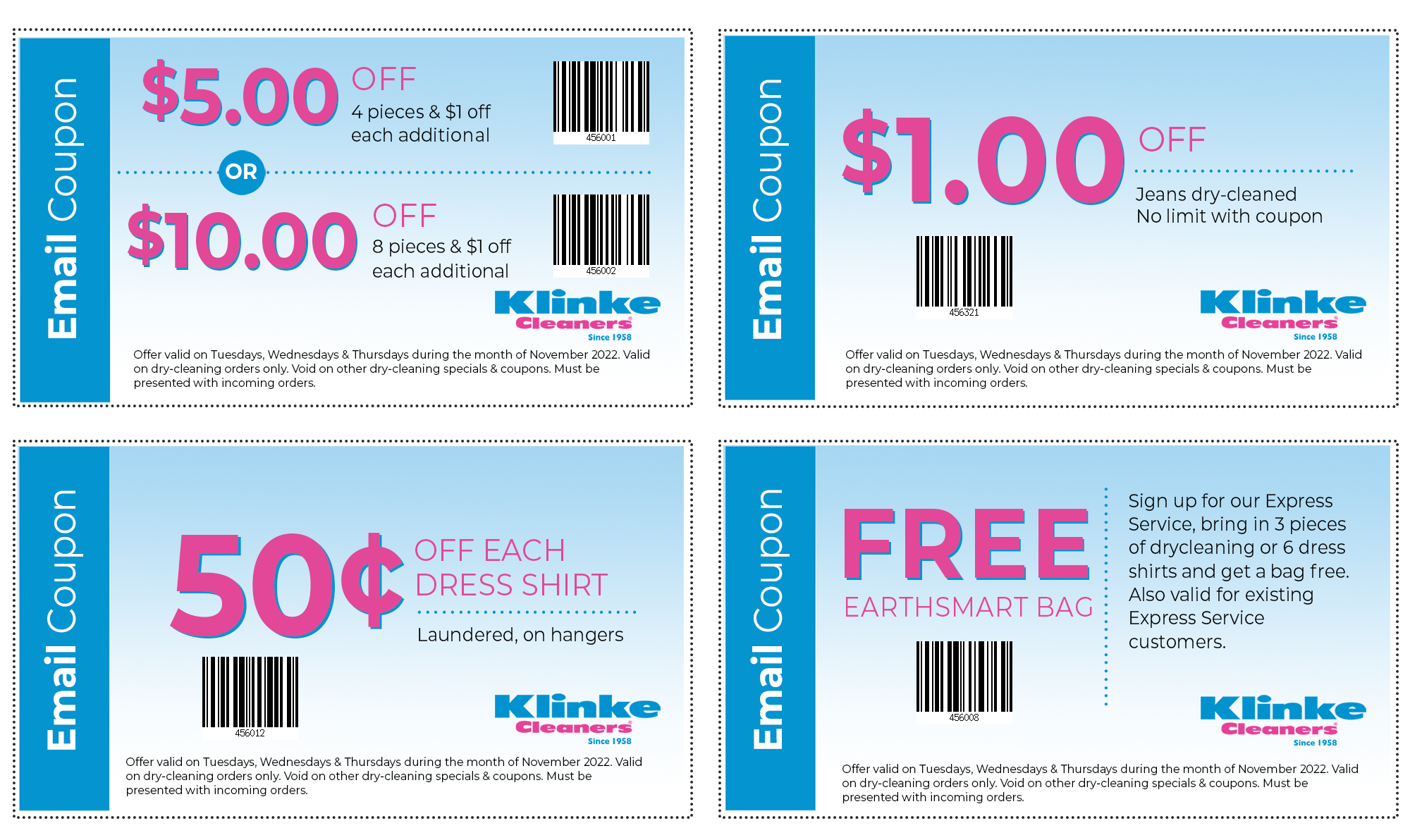 November Dry Cleaning Coupons