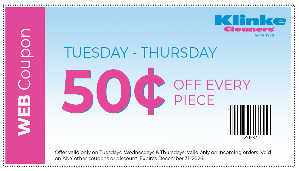 Coupon - Tuesday through Thursday - 50 cents off every piece - Expires Dec. 31, 2026